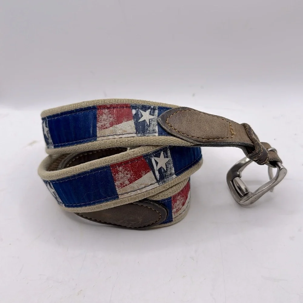 Vintage Brown Leather Belt Texas USA Flag America Blue Red Size 34